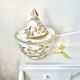 Covered candy jar signed M Malicorne, Moustiers decor