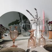 4 glasses tourbillon Rosaline wine in pink glass, Luminarc French glassware, vintage retro table