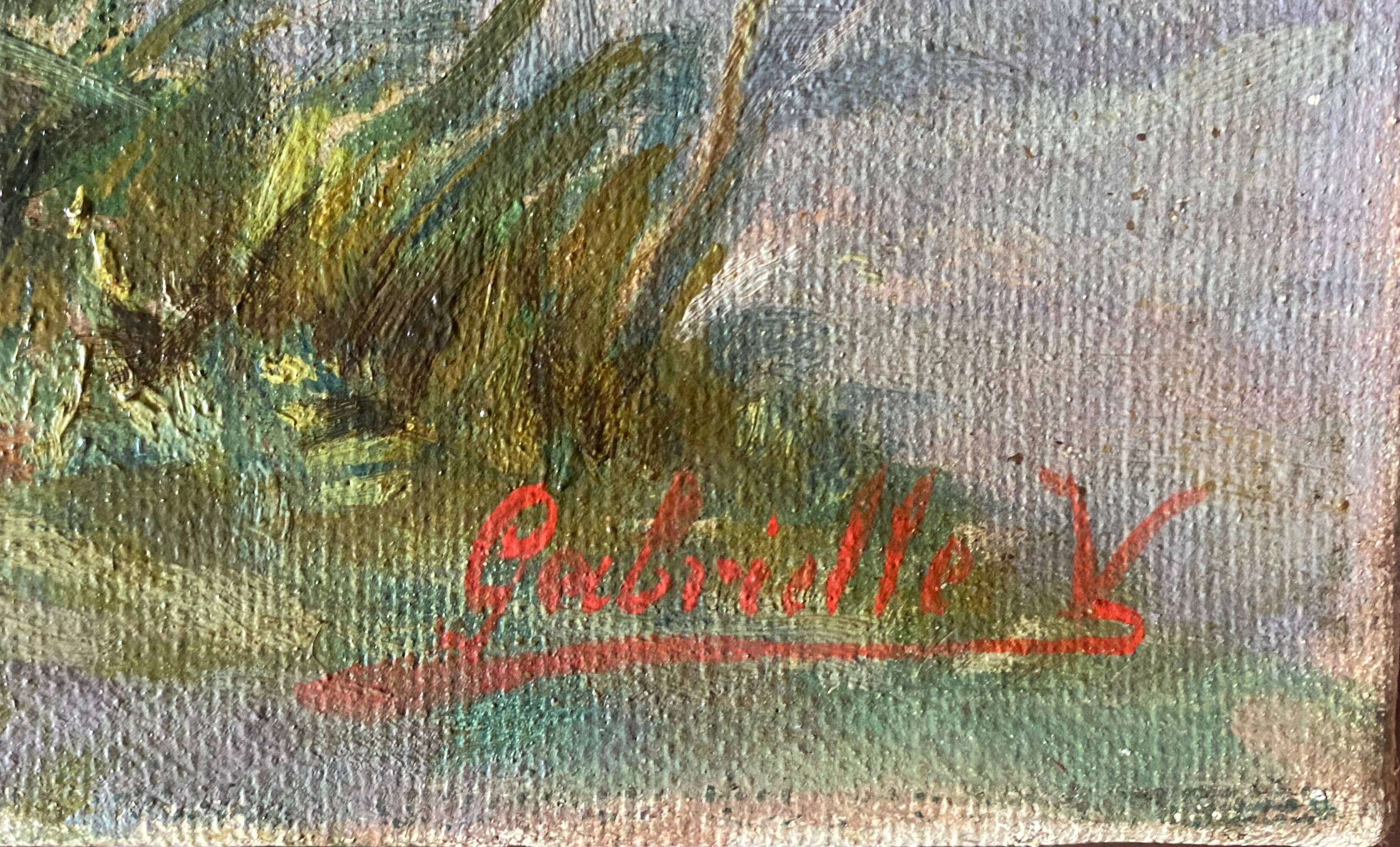 Painting 1900 Bouquet of flowers Carnations in the garden HST signed Gabrielle V.