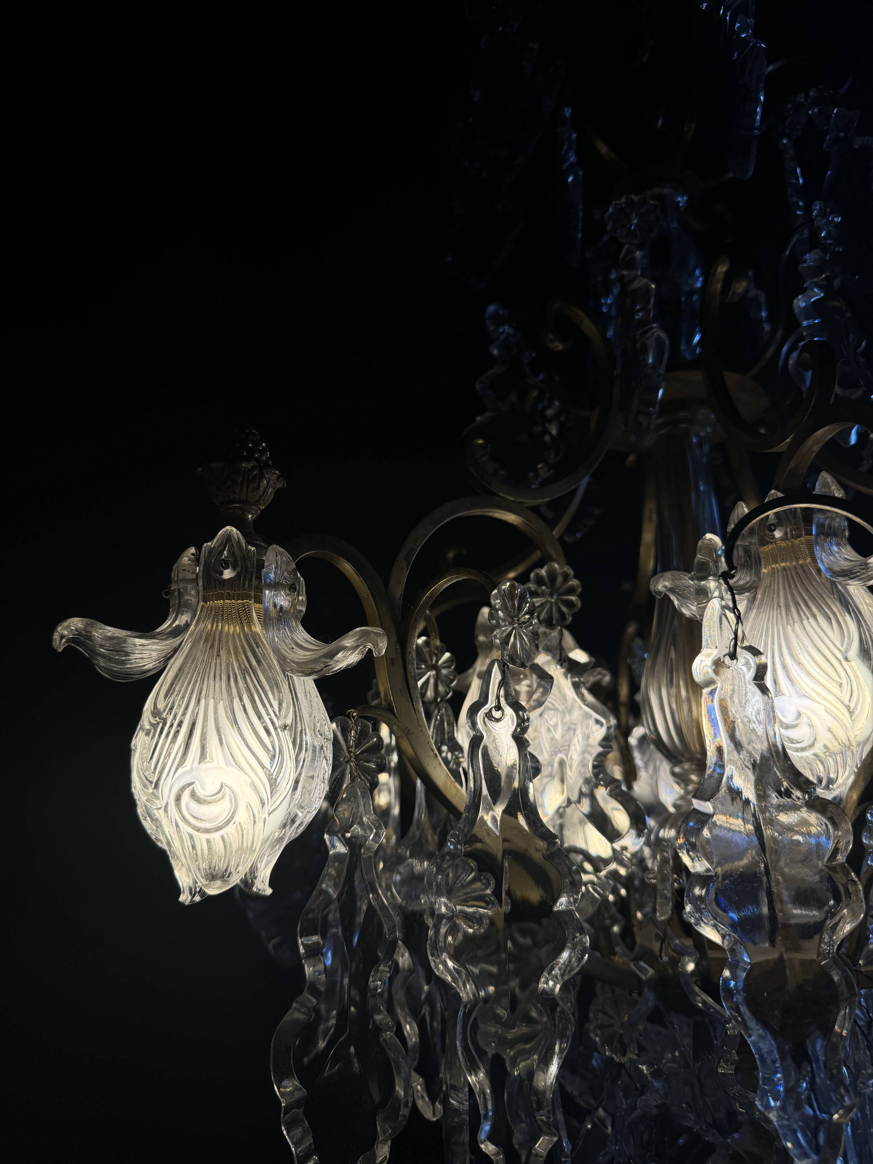19th Century Cage Chandelier in Crystal and Gilded Bronze (Good Quality)