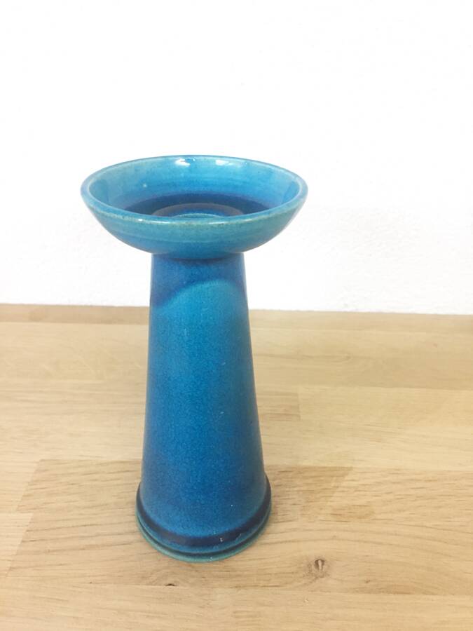 Scandinavian turquoise glazed ceramic candlestick – Denmark, 1960