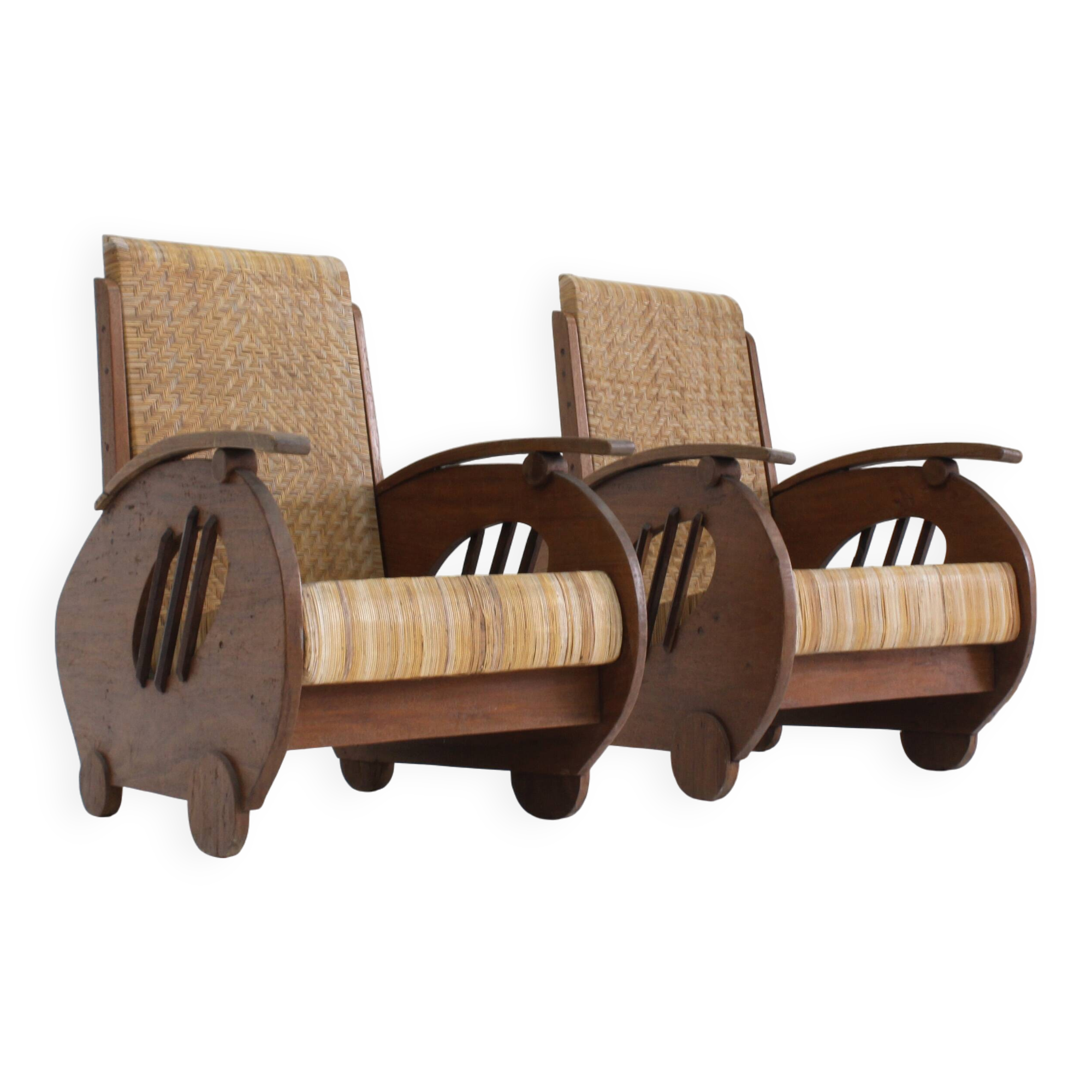 Ensemble de fauteuils en rotin tressé au design Art déco, années 1930, Italie