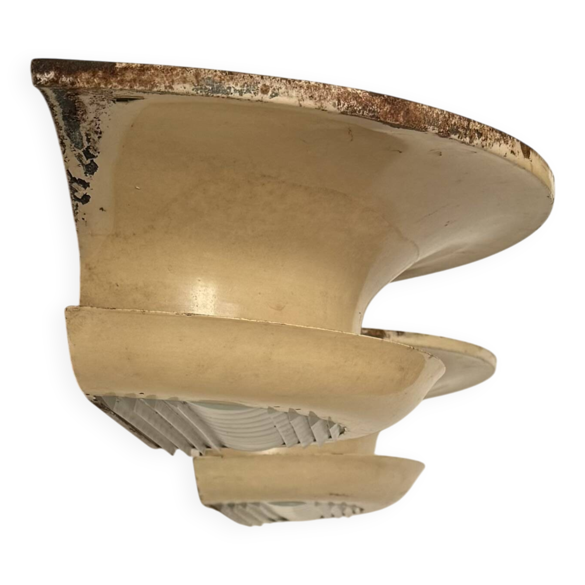 Pair of vintage modernist wall lights, beige painted metal and glass, France, 1930