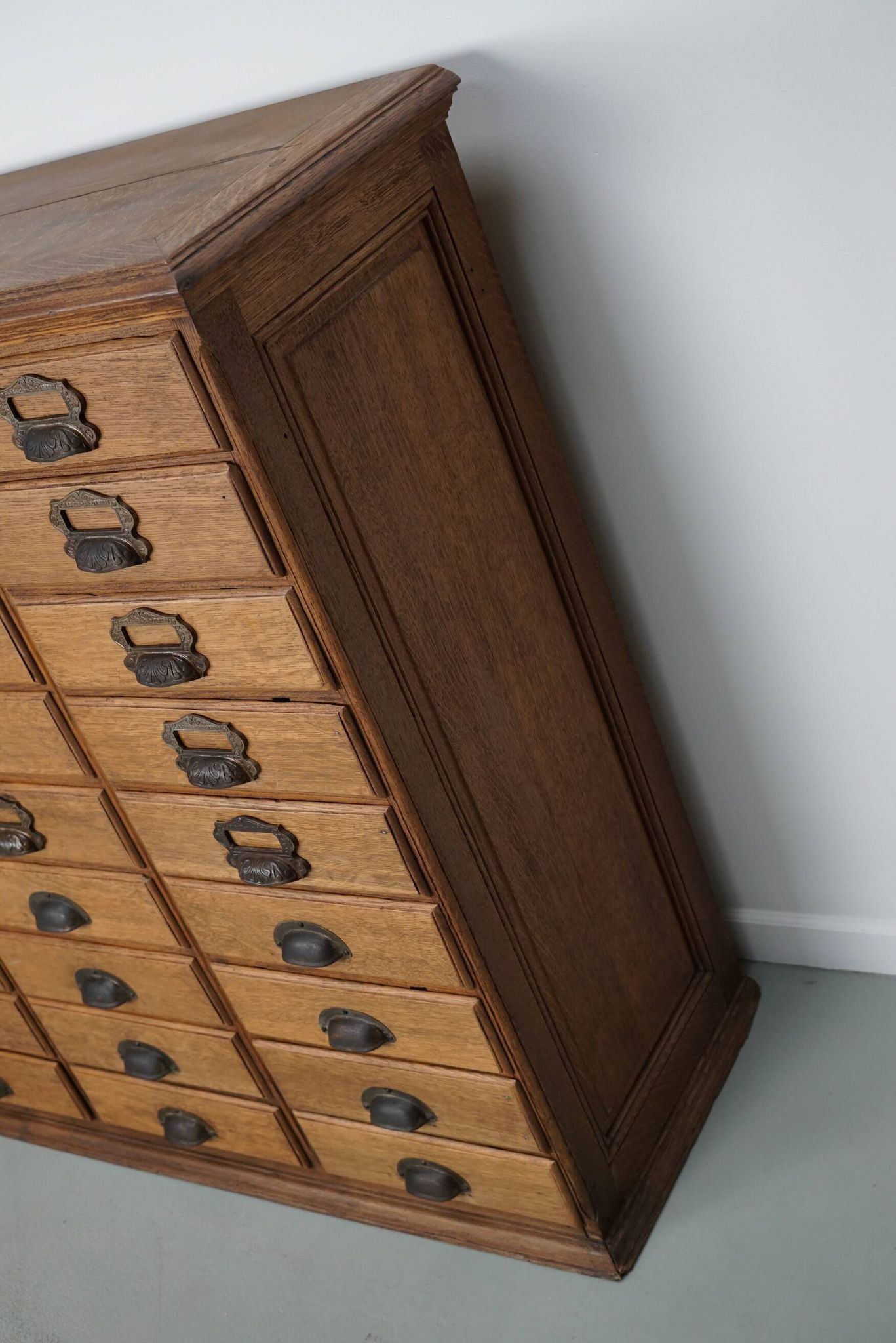 Antique French oak filing / apothecary cabinet by Chouanard, ca 1910
