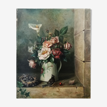 Painting in ancient oil on canvas Still Life (Bouquet), Ecole Française 19th