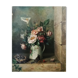 Painting in ancient oil on canvas Still Life (Bouquet), Ecole Française 19th