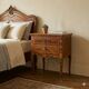 Antique baroque bedside table in walnut and maple, Italy, 18th century.