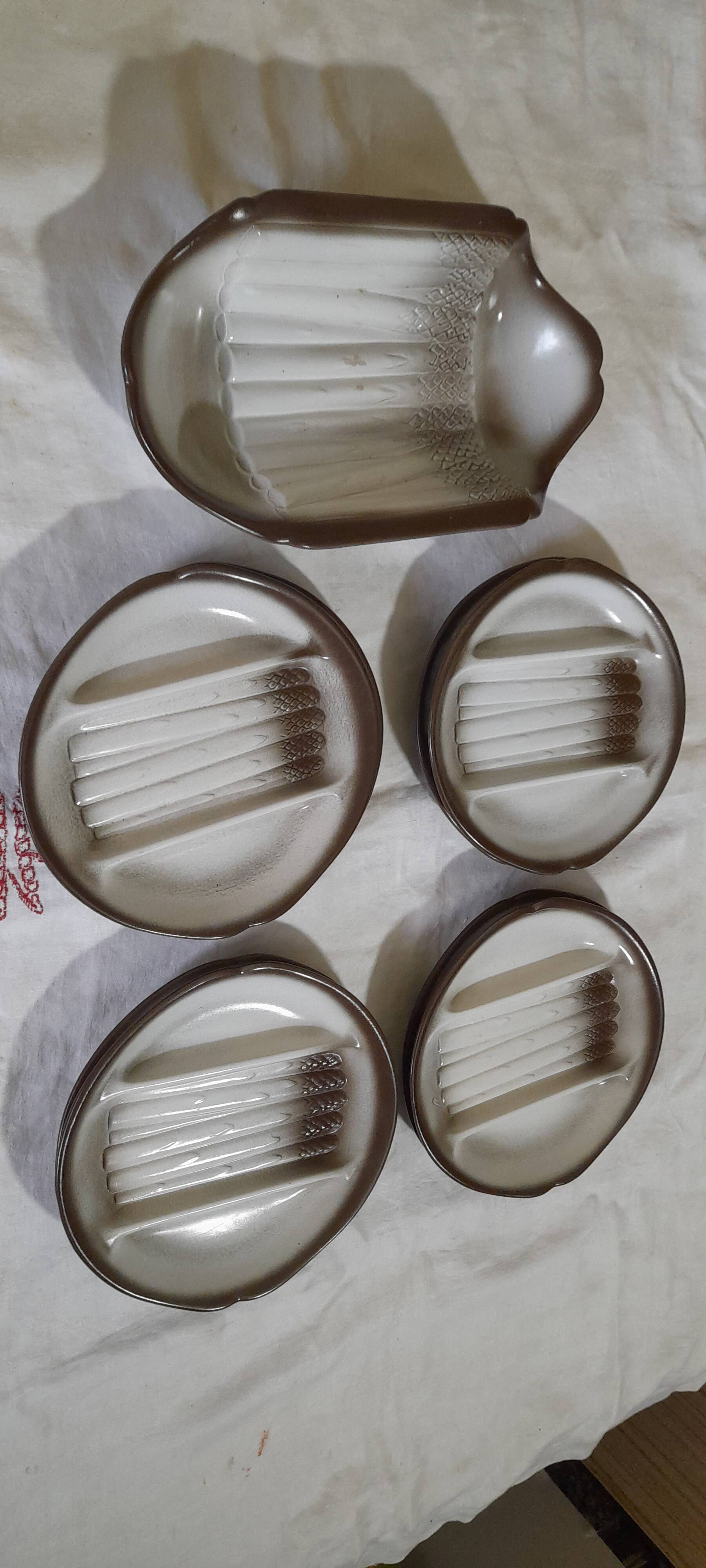 Asparagus serving platter + 8 asparagus plates in Salins earthenware