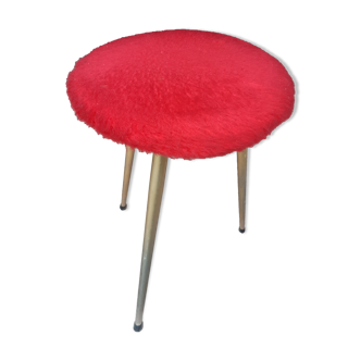 Tabouret tripode "moumoutte" rouge, vintage 70s