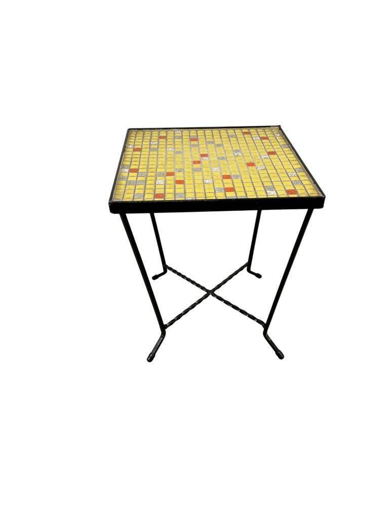 Mini vintage yellow plant table / mosaic side table
