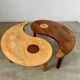 Solid wood coffee table with 2 Yin and Yang elements vintage 60s