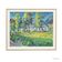 Impressionist painting of a garden with buildings in the background.