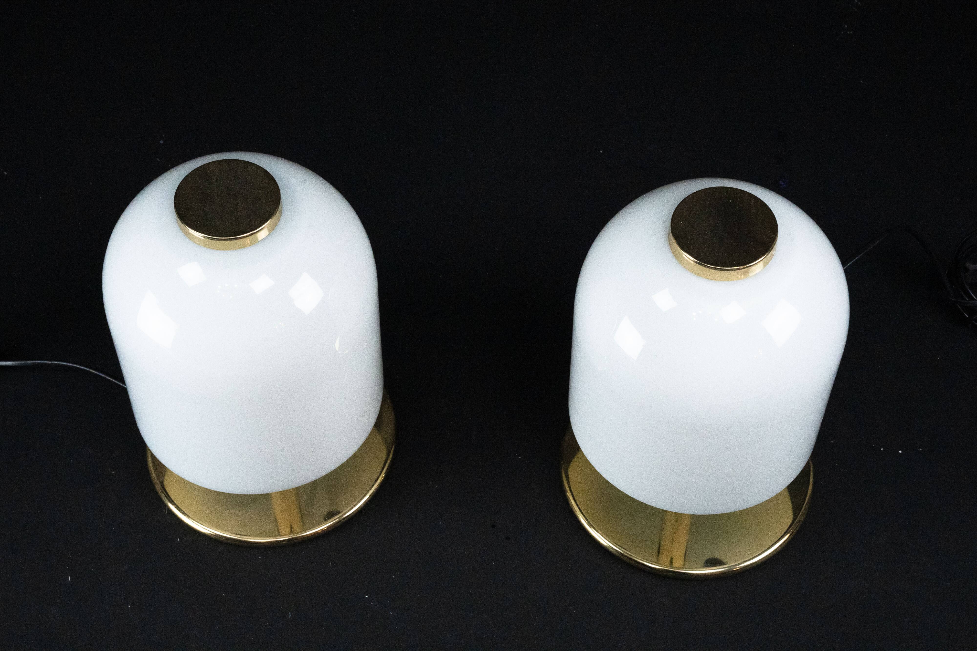 Pair of 1980s Italian Murano Lattimo Glass Mushroom Bedside Lamps