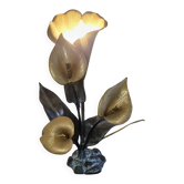 Metal sculpture lamp with golden calla lilies – 1970s