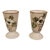 Duo de mazagrans en grès décor floral