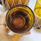 Vintage orangeade service in amber blown glass and wicker