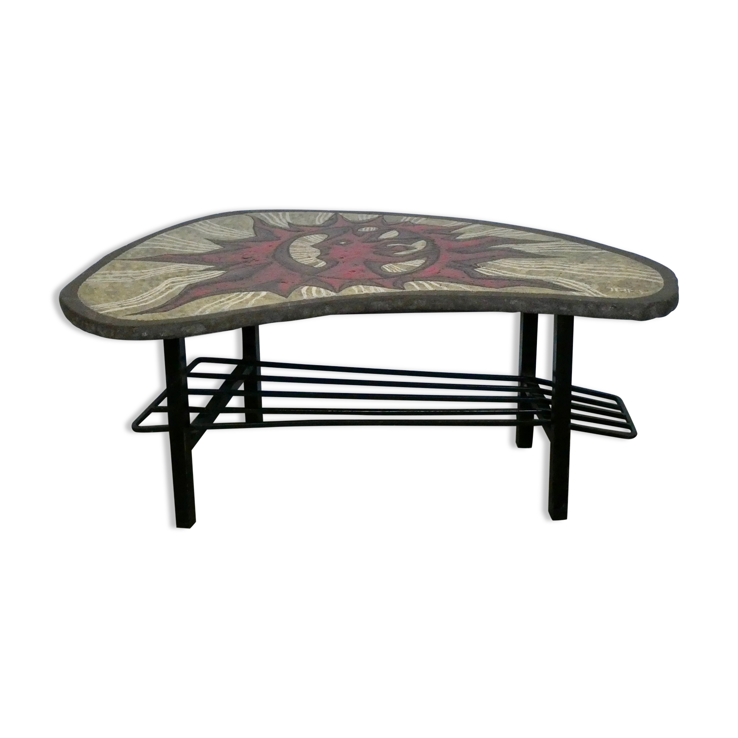 Enamelled lava coffee table, Jean Jaffeux, free form
