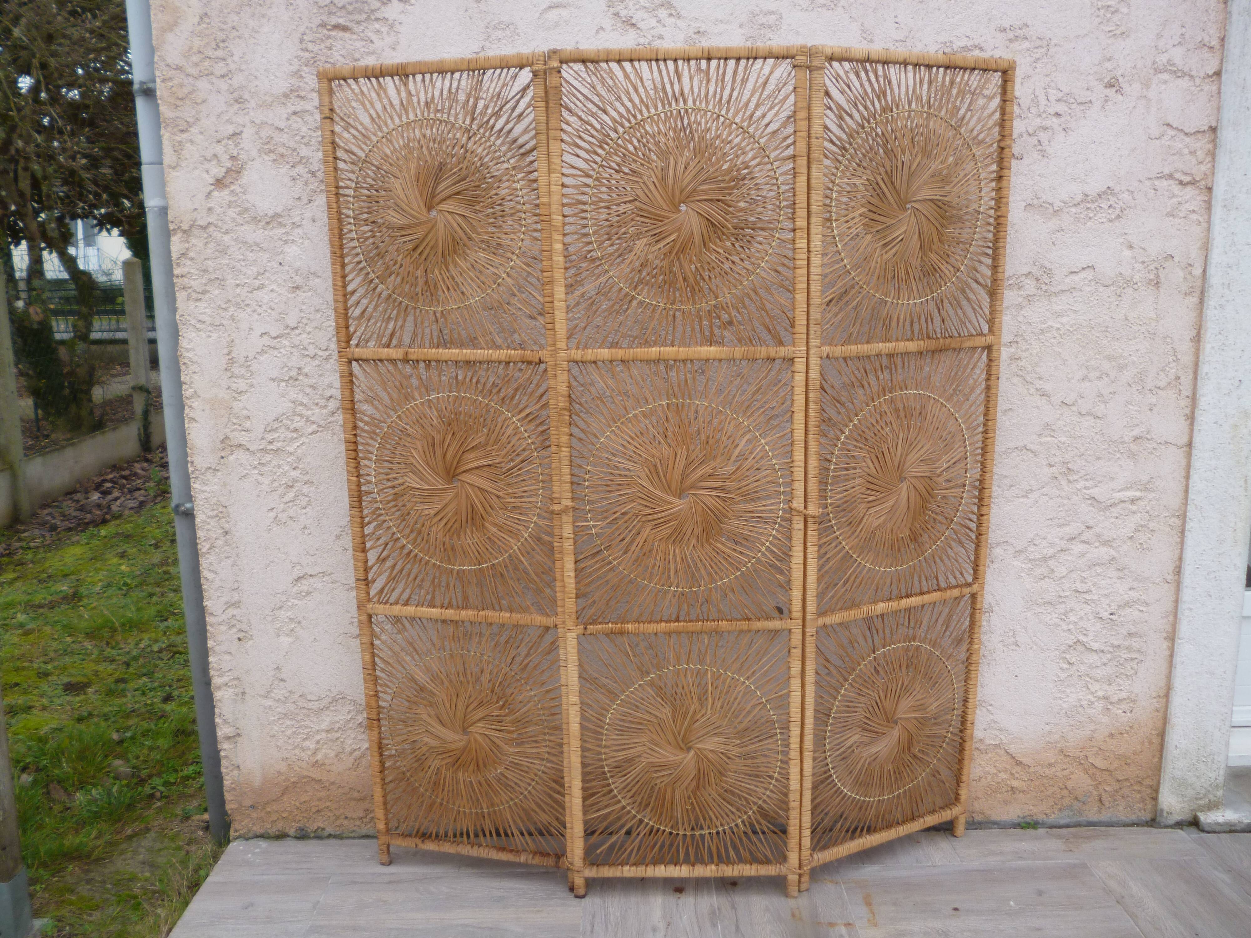 Paravent en osier vintage