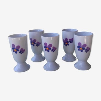 Set of 4 mazagrans plus 1, decorated with very vintage stylized flowers, in German porcelain HEINRICH