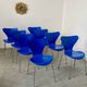Lot 8 blue chairs series 7 design Arne Jacobsen for Fritz Hansen Denmark vintage