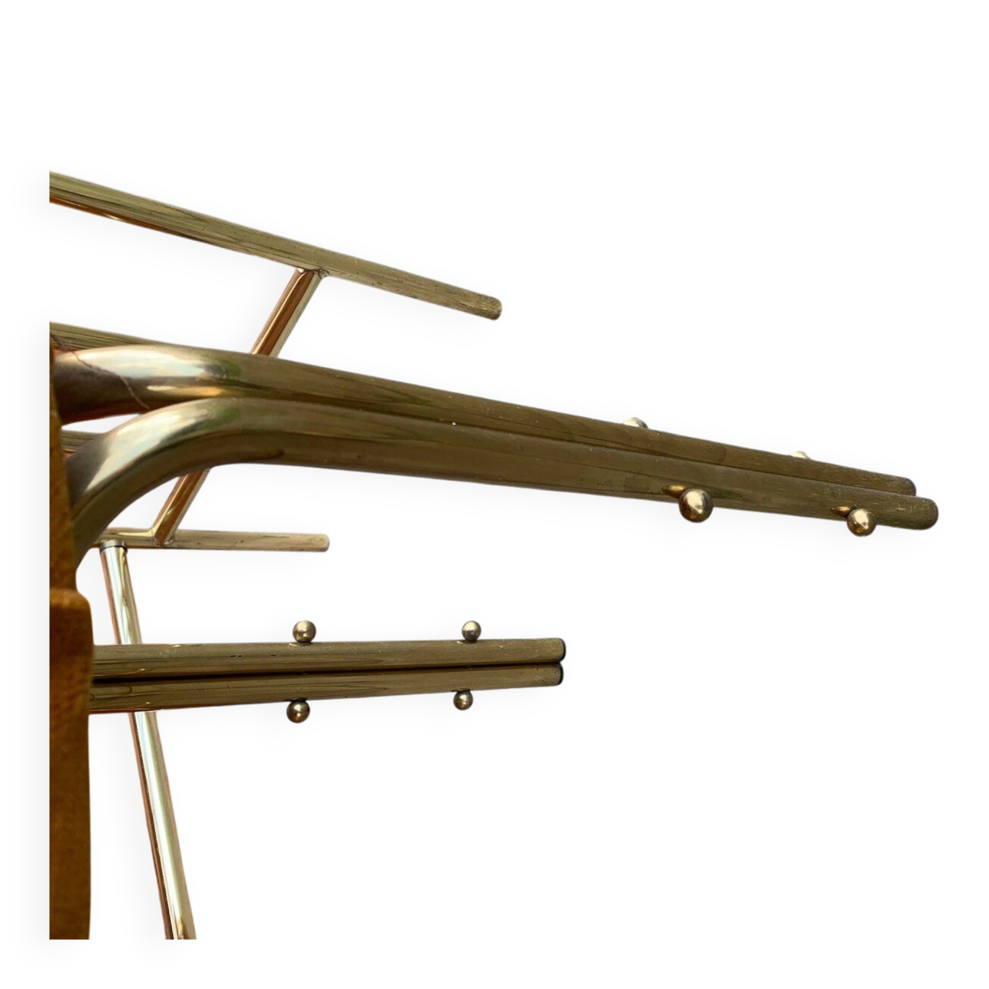 Vintage brown brass dressing table with mirror and matching stool, 1950s - set of 2