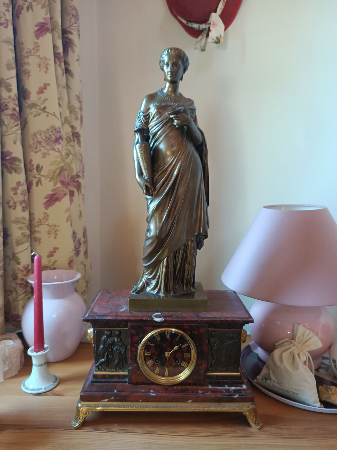 Pendule avec statue bronze