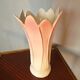 Vintage pink and white tulip vase in majolica, 1950s style.