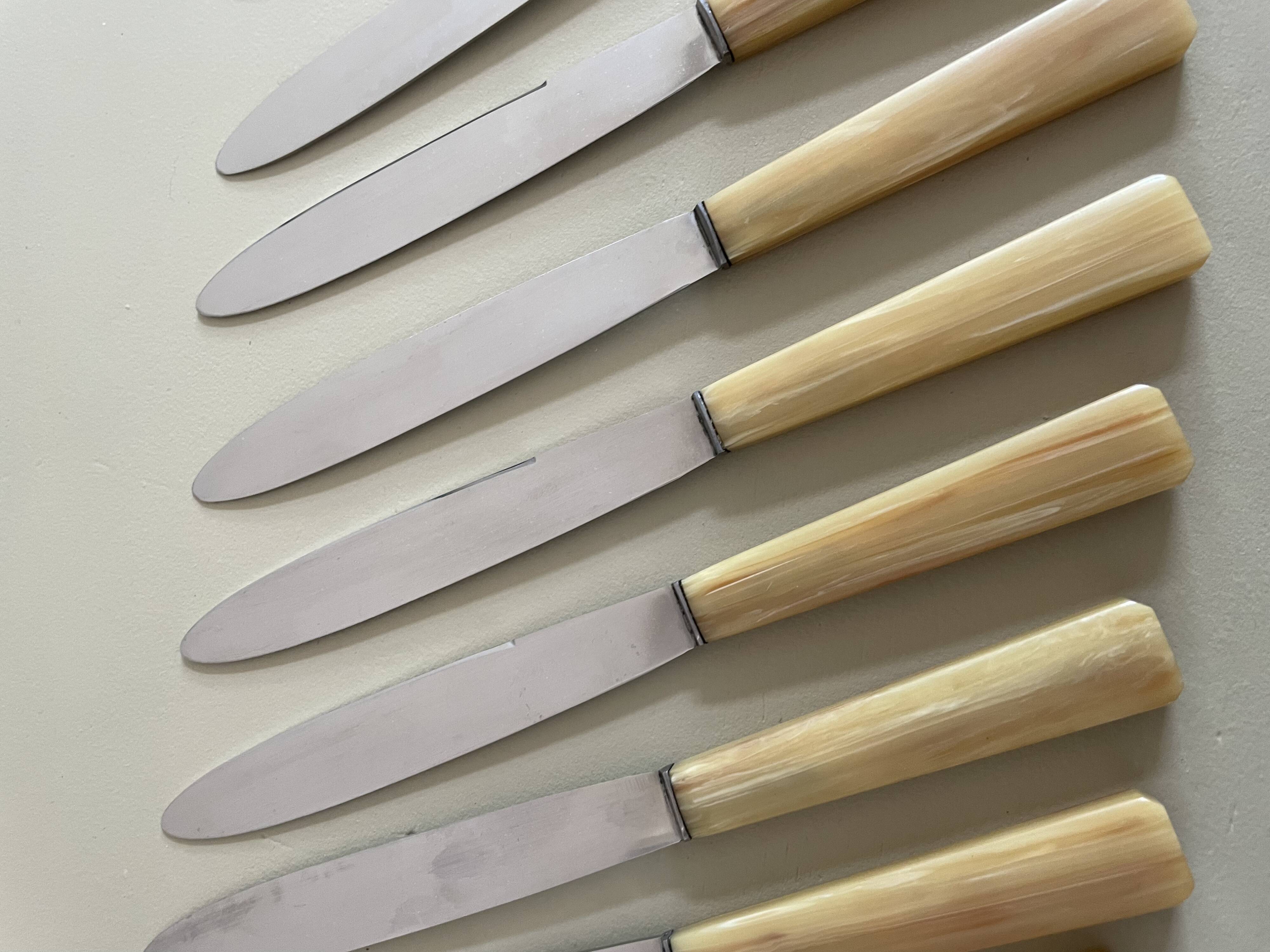 Set of 12 antique knives in green case