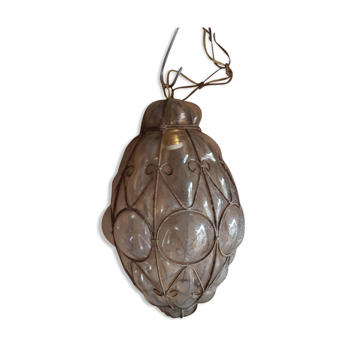 Large chandelier in blown glass and wrought iron Murano Pietro Toso