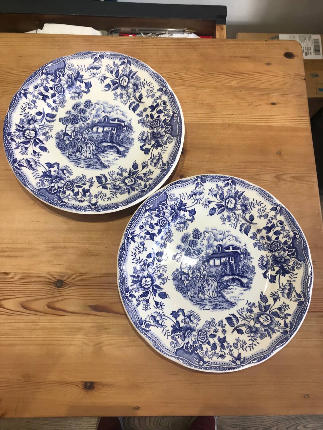 Set of 2 landscape and blue flower plates Promogros