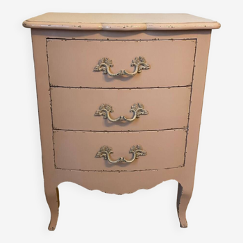 Louis XV style pink chest of drawers with 3 drawers