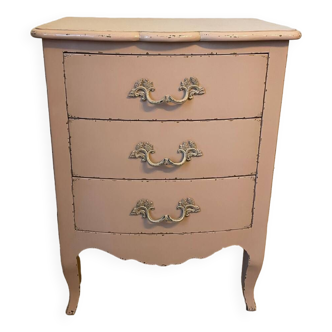 Louis XV style pink chest of drawers with 3 drawers