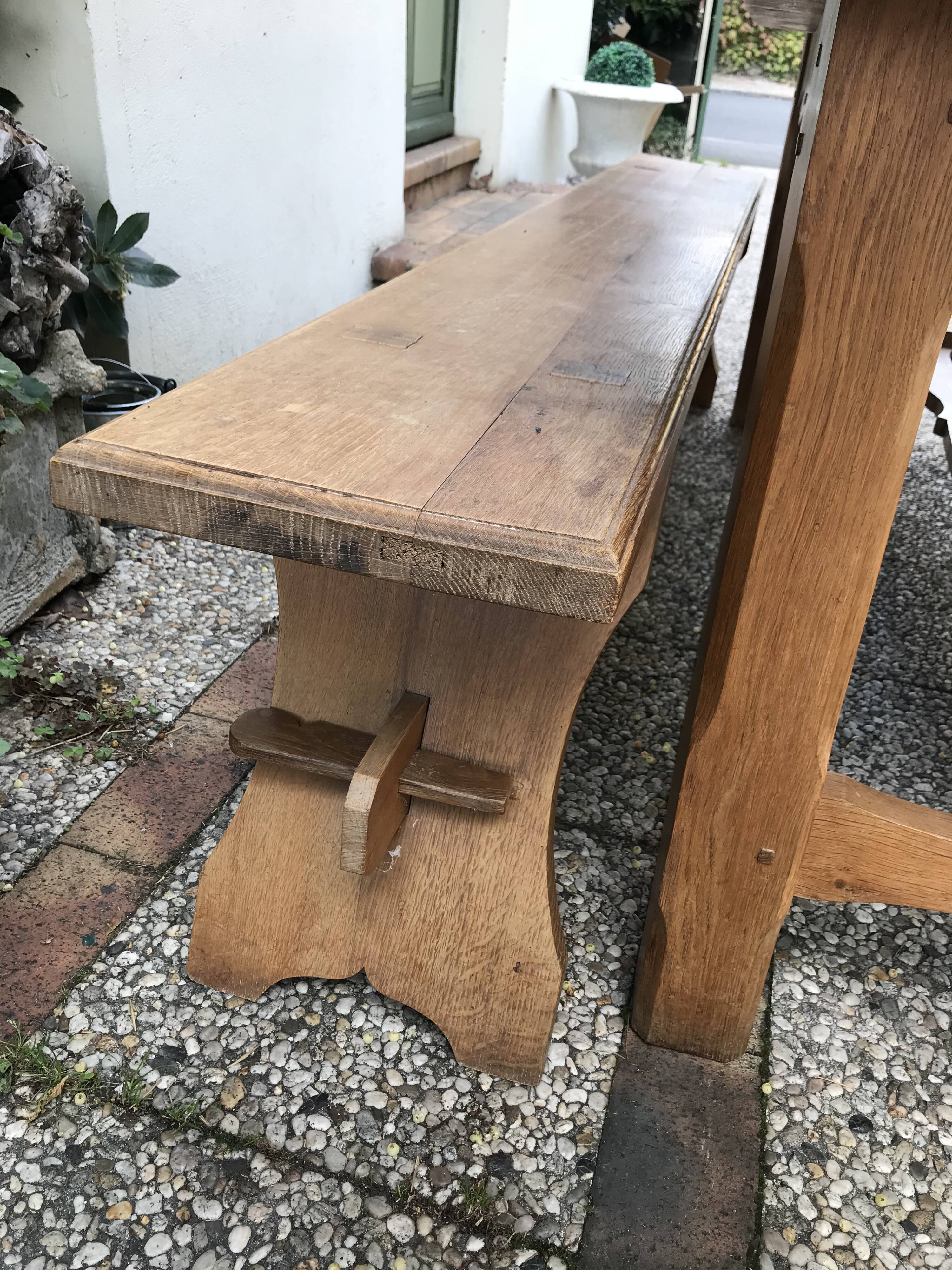 Farm table and two solid oak benches