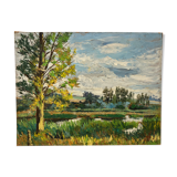 Oil on panel vintage green landscape