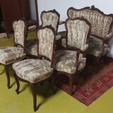 Salon ensemble banquette et fauteuils Rocaille en noyer