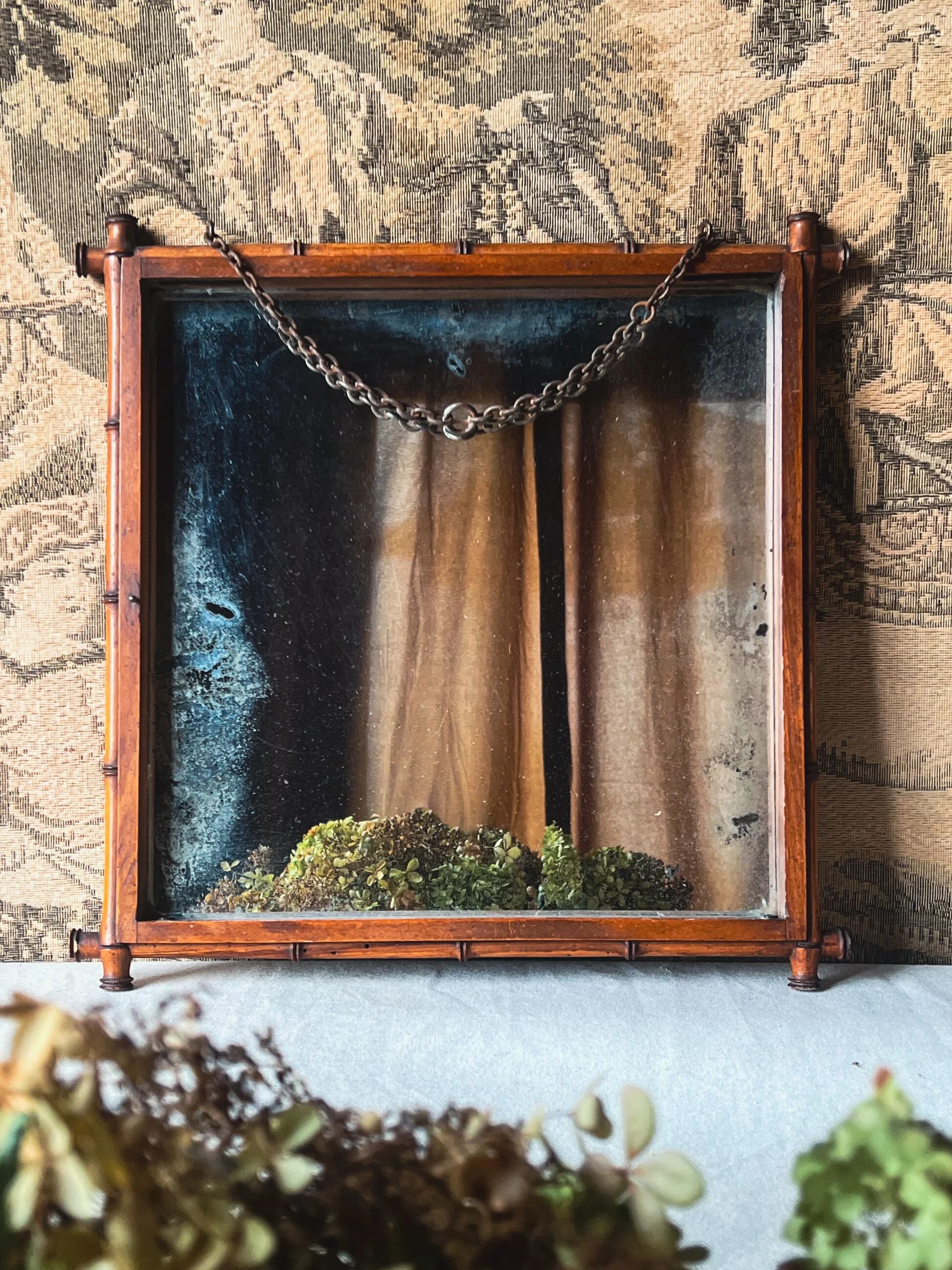 19th-century French chinoiserie-style mirror with a bamboo frame