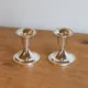 Pair of small silver candle holders with beaded borders – With Boursault box – H 7 cm