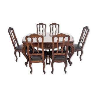 Dining Table + 6 chairs, France, circa 1890.