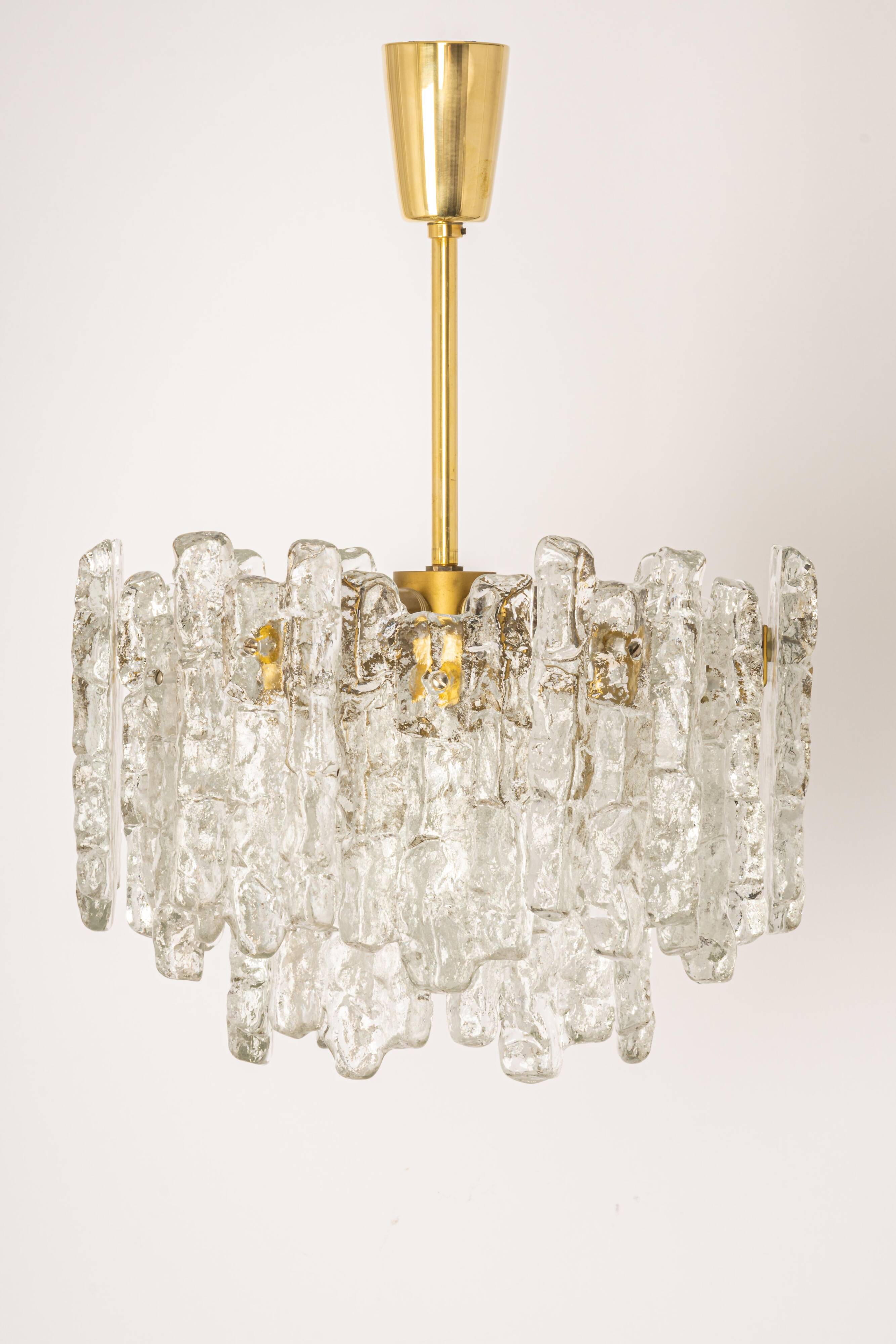 Large frosted glass chandelier from Murano by Kalmar, Austria, 1960s.