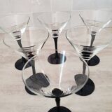 6 cocktail glasses / black stem martini glasses