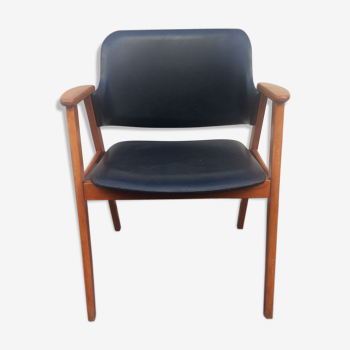 Leatherette office armchair and fruit wood 1960