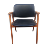 Leatherette office armchair and fruit wood 1960