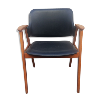 Leatherette office armchair and fruit wood 1960