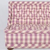 Upholstered bench in mauve and cream Vichy fabric, France, 1970s