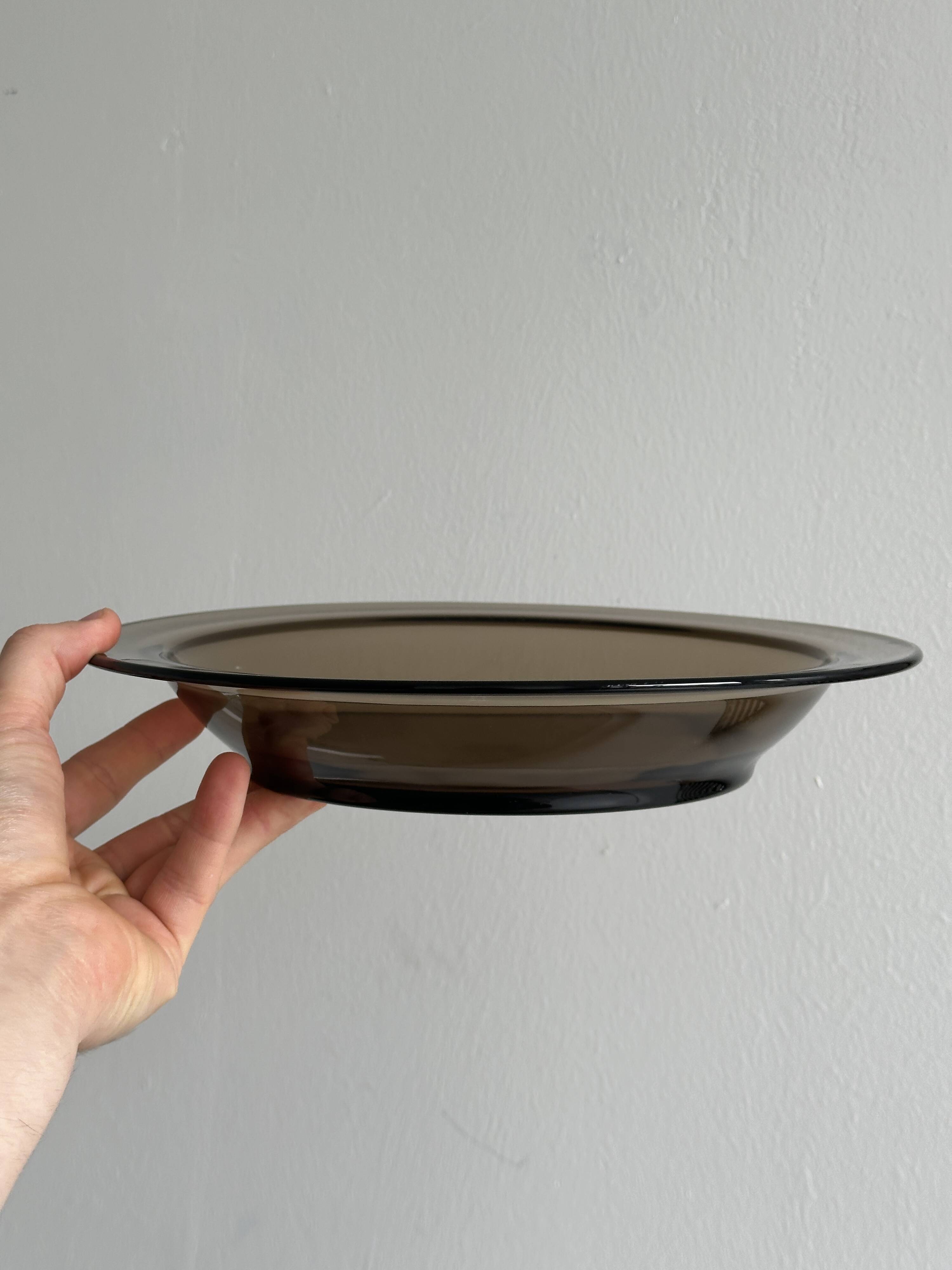 Smoked glass dish, modern design.