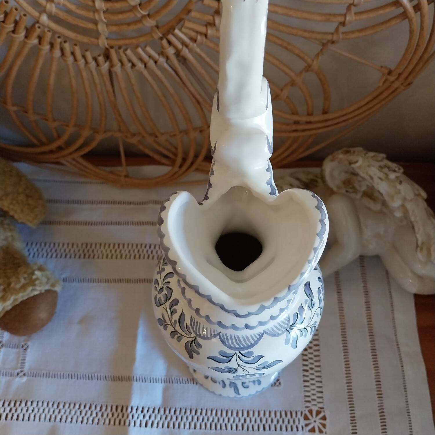 Vintage Moustier ewer vase