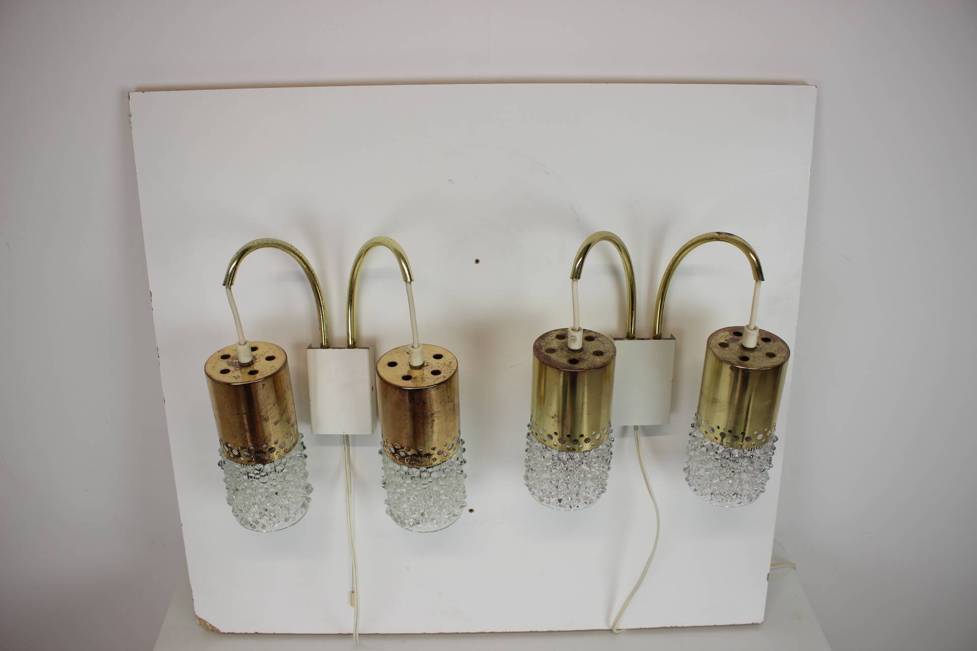 1970s Pair of Two Wall Lamps with Glass Shades, Germany