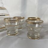 Service à liqueur en verre granité carafe et verres anciens années 50