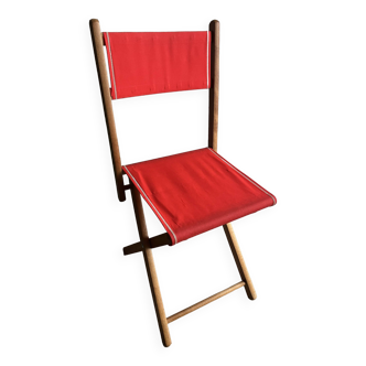 Ancienne chaise pliante bois et tissu
