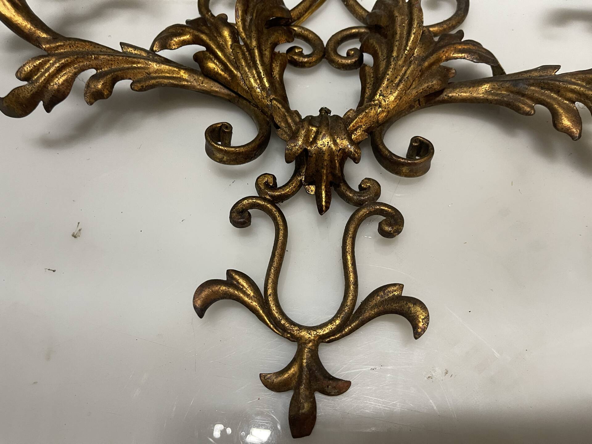 Large Italian Tole Gold Gilded Sconces Set of 2  1960’s 